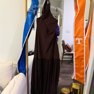 Zara One Shoulder Brown Dress